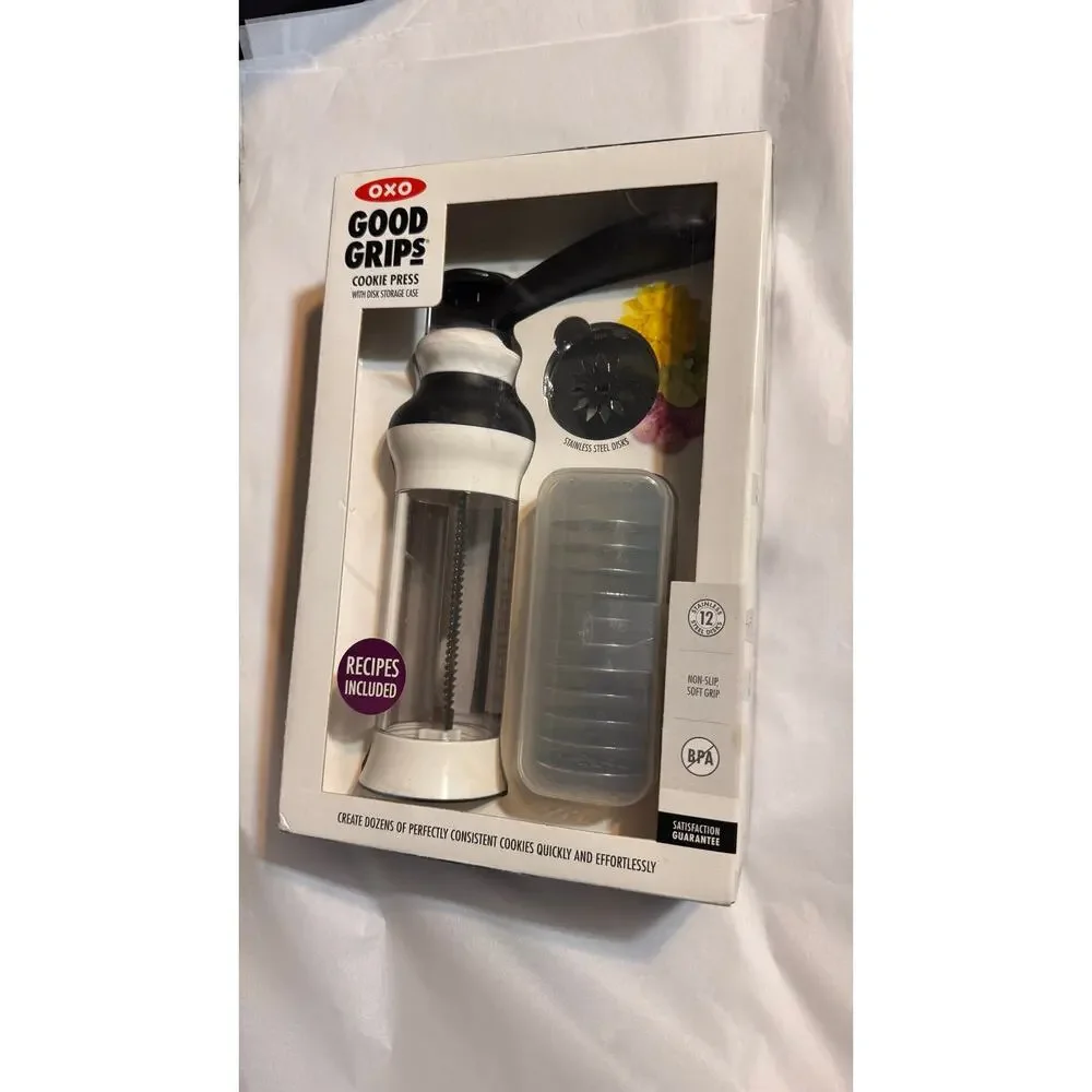 OXO Good Grips Cookie Press Set w Discs Storage Case Baking Tool New
